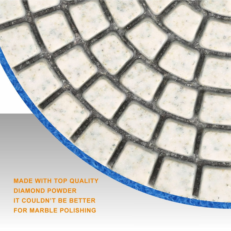 SPTA 15pcs Diamond Wet Polishing Pads Set, 4 inch, White, 50#-6000#, For Granite, Concrete, Marble, Stone, Tiles, With Floor Grinder or Polisher