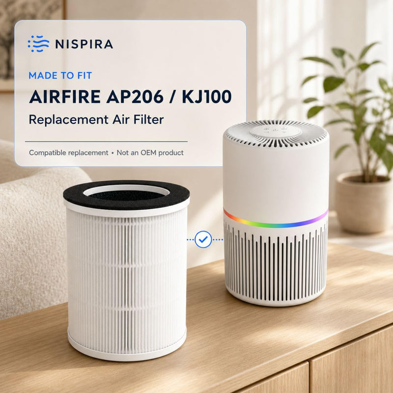 Nispira AP206 KJ100 3-in-1 HEPA Replacement Filter Compatible with AIRFIRE, FRESHDEW AP9081 Air Purifier, 2 Pack
