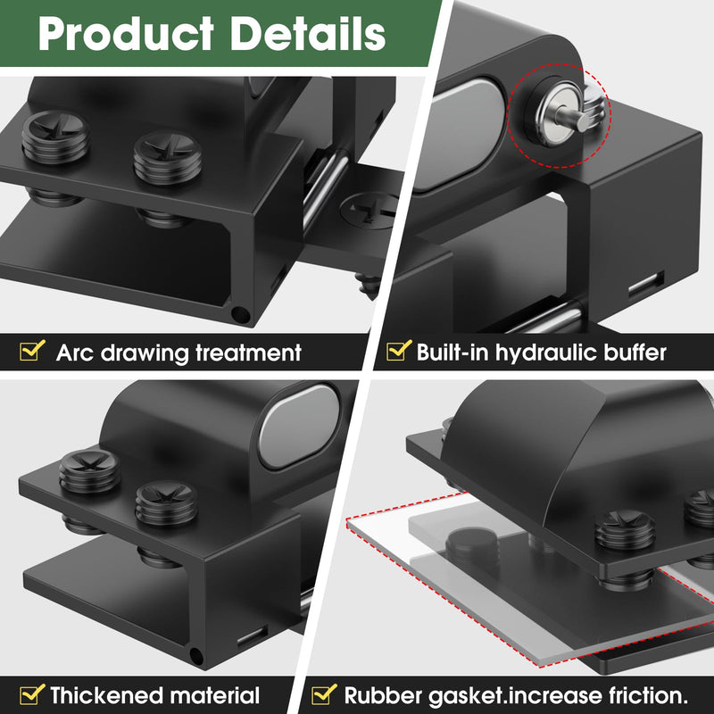 Glass Cabinet Door Hinges, 304 Stainless Steel, Hydraulic Soft Close, Magnetic Latch,Door Hinge for 5-8mm Thickness, Durable (2PCS,Black) 2PCS-Glass door hinges-black