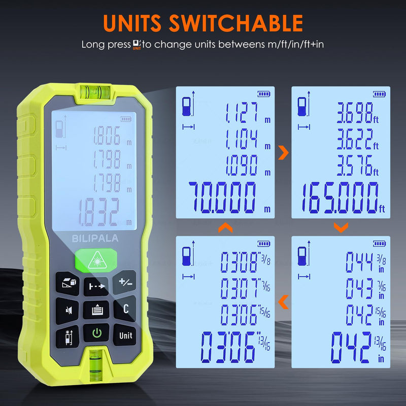 Laser Distance Measuring Tool, 100M/328ft Laser Measure, ±2mm Accuracy Laser Distance Meters with Backlit LCD, Measuring Distance, Area, Volume, Pythagorean Mode for Indoor/Outdoor Use(Green Laser)