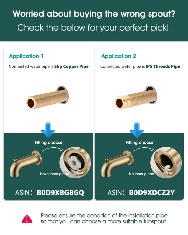 Slip-On Extra Long Tub Spout with Diverter, 1/2 Inch Slip Fit Connection,Brushed Gold Brushed Gold
