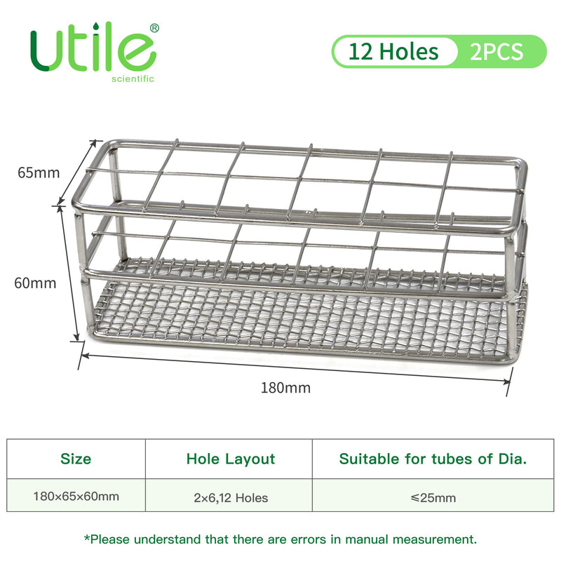Utile 12-Hole Stainless Steel Test Tube Holder Rack 2pcs, Suitable for Test Tube Diameter Below 25 mm,4050.4628.2. 2pcs of wire constructed, 12 holes