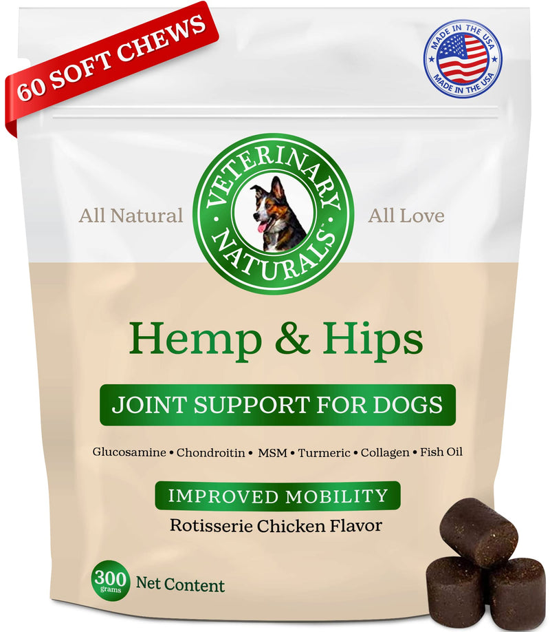 Veterinary Naturals Hemp & Hips Joint Supplement for Dogs/Supports Relief from Hip and Joint Pain in Large, Aging Dogs (Regular, Rotisserie Chicken)