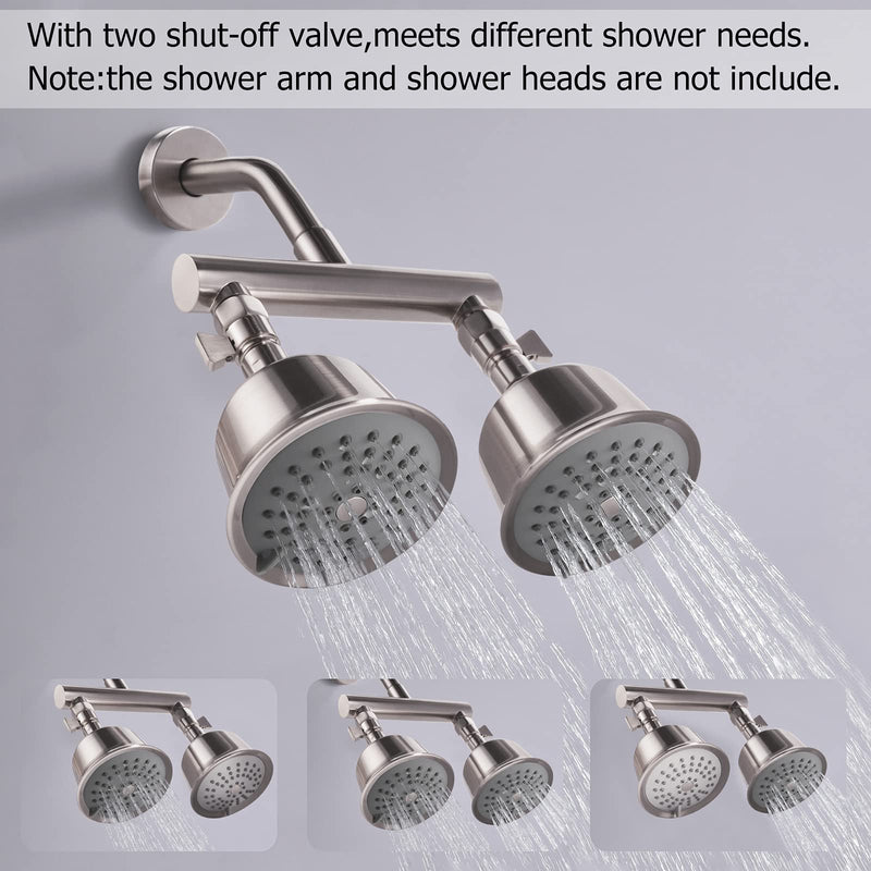 Shower Head Manifold with Double Outlet and Shut Off Valves for Dual Sprayer Showering System,Can Connect Two Showerheads,Brushed Nickel,STN02 5.9-inch Brushed Nickel