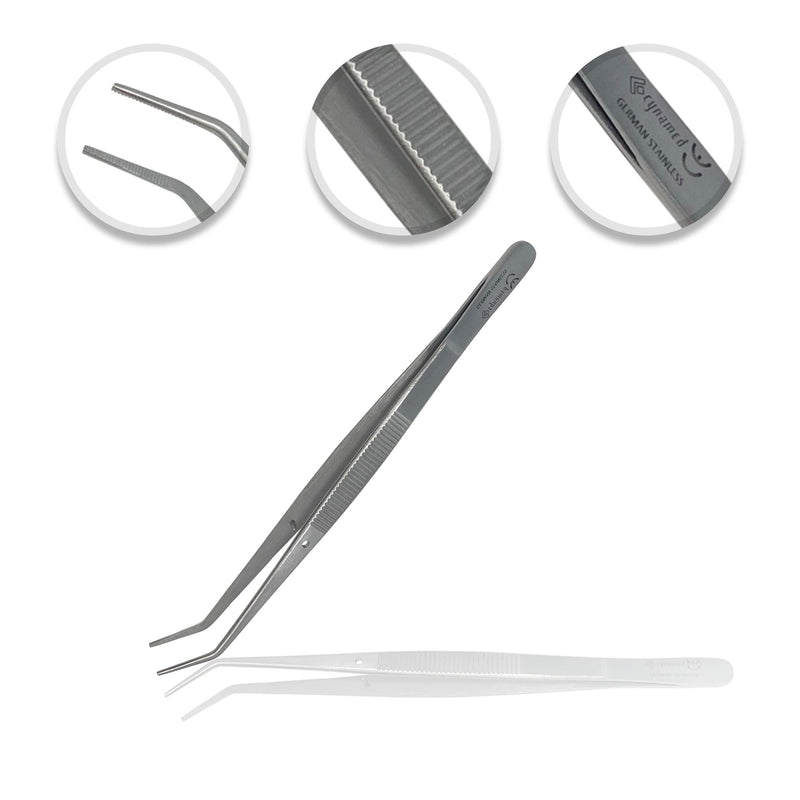 Cynamed Premium Dental College Tweezer Tools-Stainless Steel with Curved Serrated Tip Multipurpose Forceps for Oral Care Denture Teeth Cleaning (1) 1 - NewNest Australia