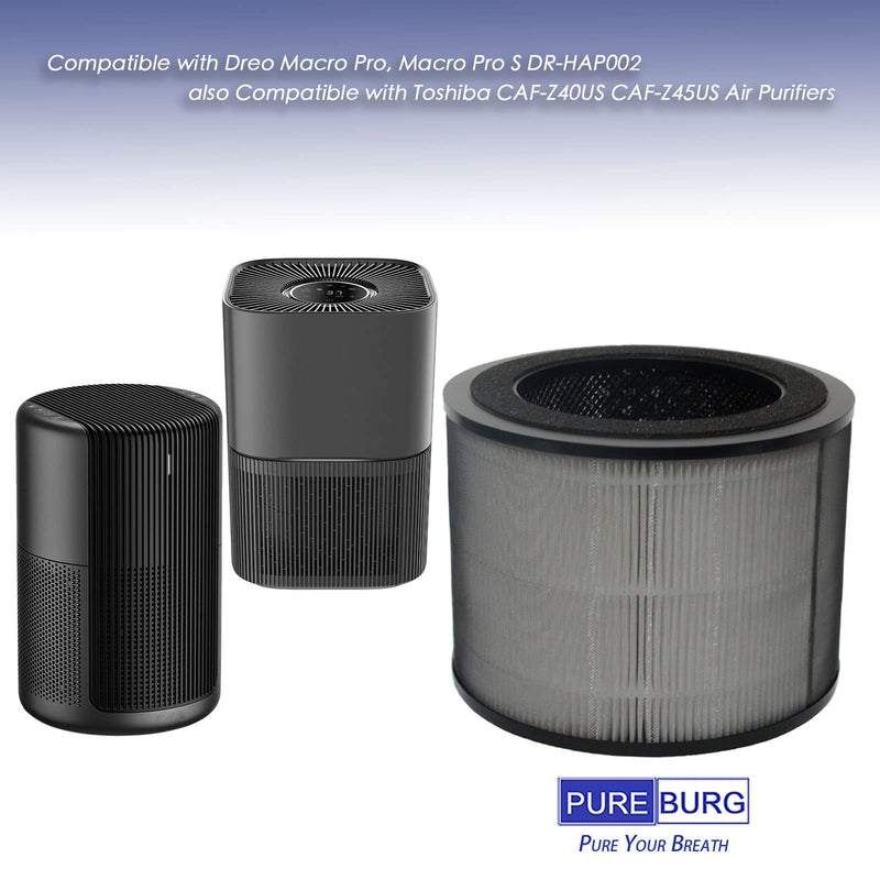 PUREBURG Replacement Filter Compatible with Dreo Macro Pro, Macro Pro S DR-HAP002 & Toshiba CAF-Z40US CAF-Z45US Air Purifiers,2-Pack H13 HEPA Air Clean VOCs