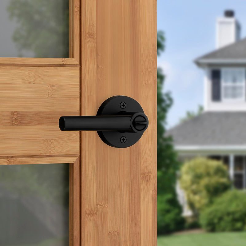 Kwikset Milan Entry Door Handle with Lock and Key, Secure Keyed Reversible Lever Exterior, Doorlock, For Front Entrance and Bedrooms, Matte Black, Pick Resistant Smartkey Rekey Security Keyed Entry