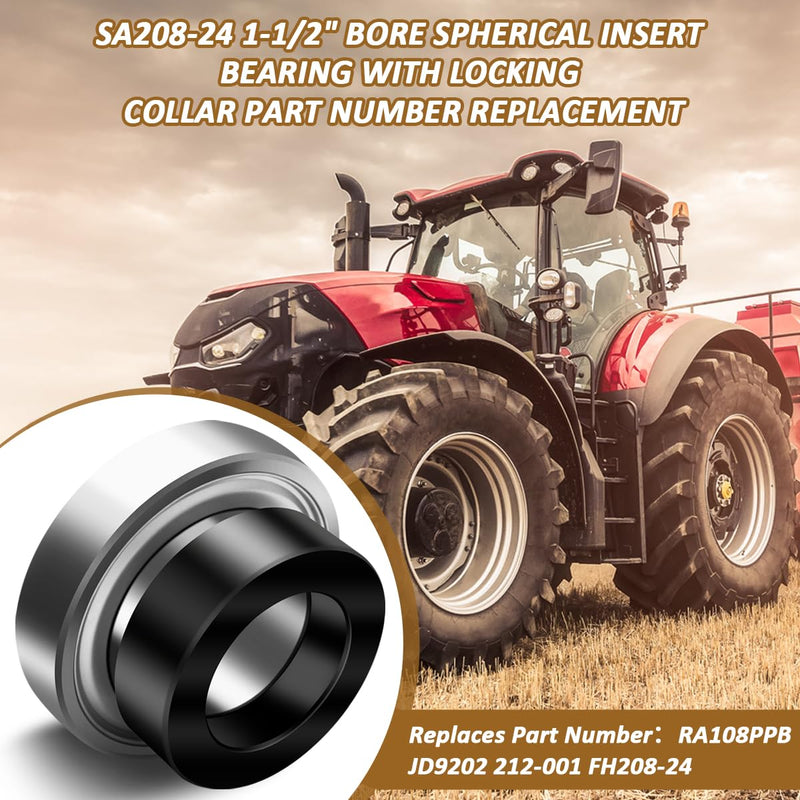SA208-24 1-1/2" Bore Spherical Insert Bearing with Locking Collar for Agriculture Machines Replaces RA108PPB JD9202 212-001 FH208-24