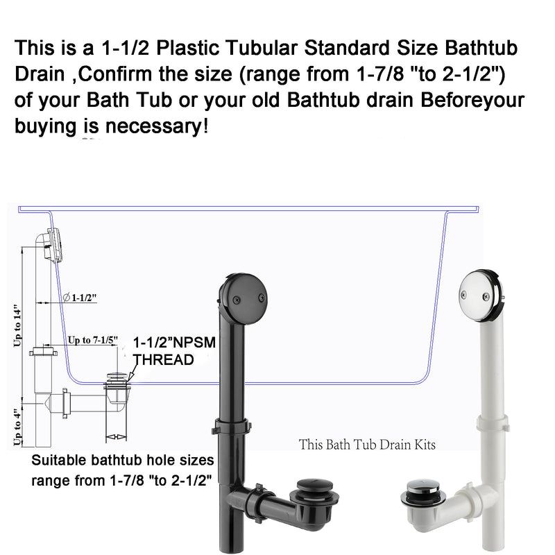 (1 Pack) Yariwiz 1-1/2" Polished Chrome Bathtub Tub Drain Kit Bath Waste Overflow Drain Tube Assembly with Touch-Toe Tub Drain Stopper and Overflow Faceplate Polished Chrome Style 5