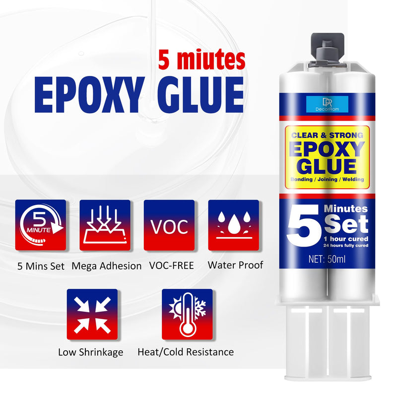 Epoxy Glue 3.4oz - 5 Minute Epoxy Adhesive for Fast Repair - Clear 2 Part Epoxy Glue for Plastic - 1:1 Ratio Super Glue, Fast Cure Repair Glue for Wood, Metal, Plastic, Glass, Ceramic, Fabric