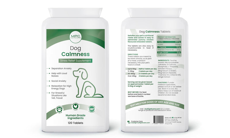 Calming Chews for Dogs – Daily Anxiety & Hyperactivity Support | L-Theanine, Taurine, Magnesium & Ginger | For Separation, Storms, Fireworks & Travel | Chicken Flavor Tablets | UK GMP | 120 Ct