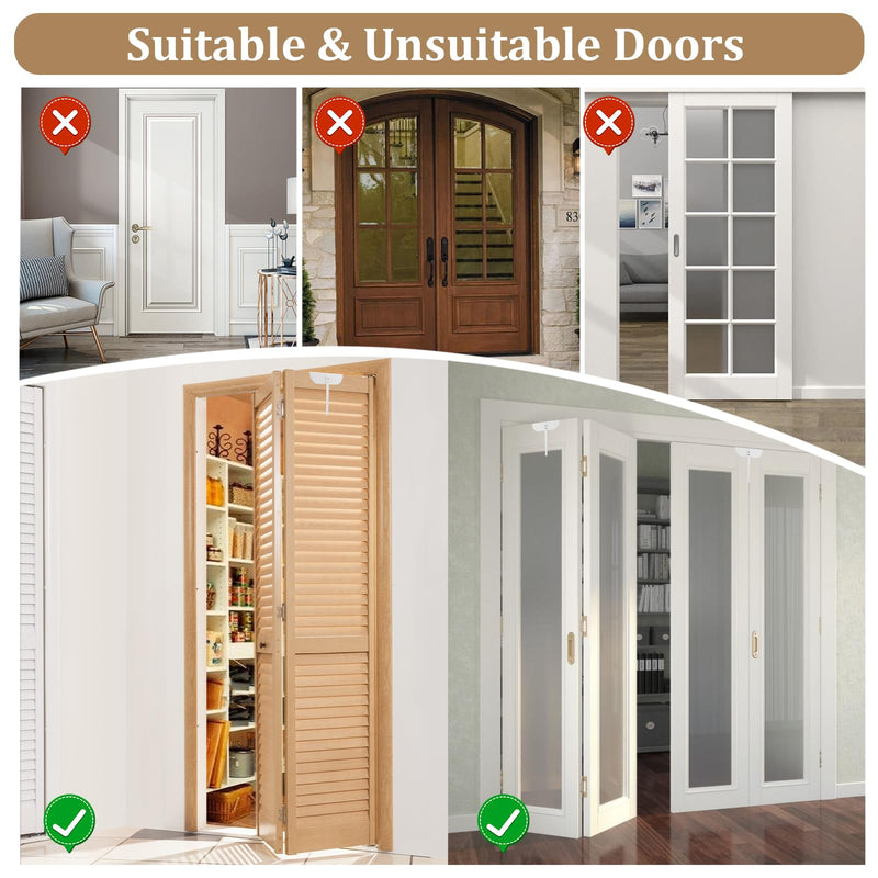 Bifold Door Lock- Metal Double Door Child Safety Locks Keep Toddler, Cats&Dogs Out of Pantry, Closets, Cabinets 2PC