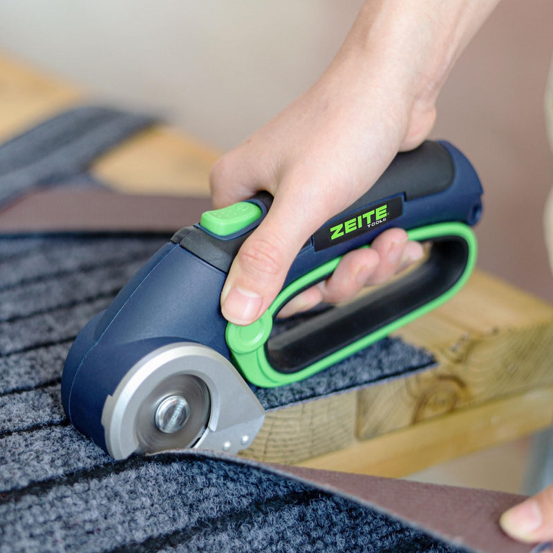 ZEITE 4V Cordless Electric Scissors, Cardboard Cutter with 2 x Blade, 1 x Storage Box, 1 x USB Charging Cable, Electric Cutter, Power Rotary Scissors for Box Carpet Plastic, Easy to Hold and Safety Blue