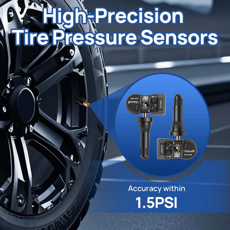 TPMS Sensor for GM, Tire Pressure Sensor for Chevy Silverado Buick Cadillac GMC, 2026 New Upgrade Tire Pressure Monitoring Sensor 4-Pack, Dual-Antenna Design Tire Sensor 4 Sensors