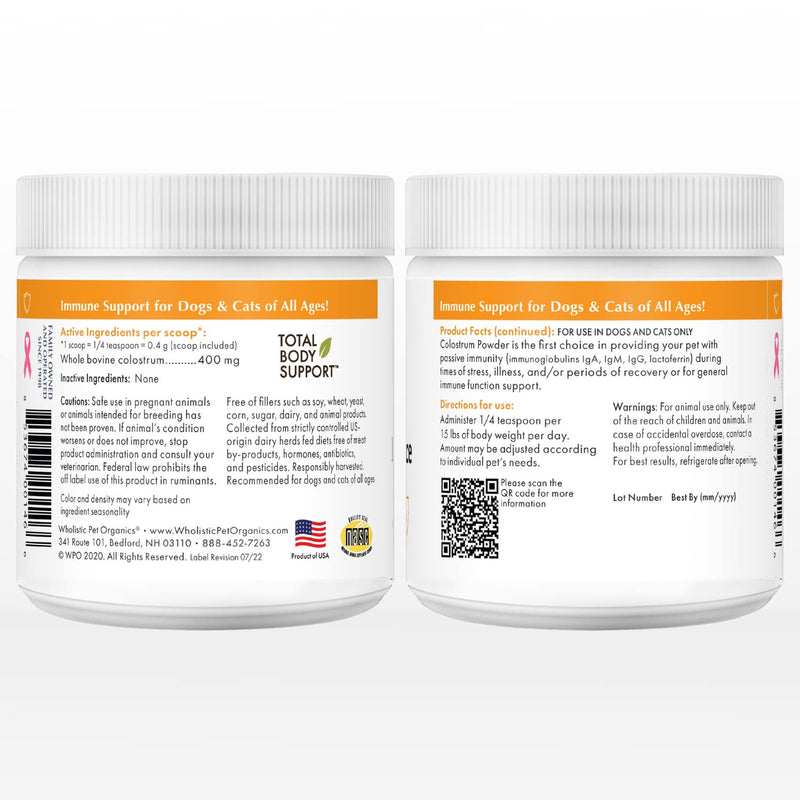 Wholistic Pet Organics: Bovine Colostrum Powder for Dogs and Cat Organic Dog Immune Supplement for Allergy and Itch Relief Colostrum for Puppies Allergy Medication for Dogs (2 oz) 2 oz - PawsPlanet Australia