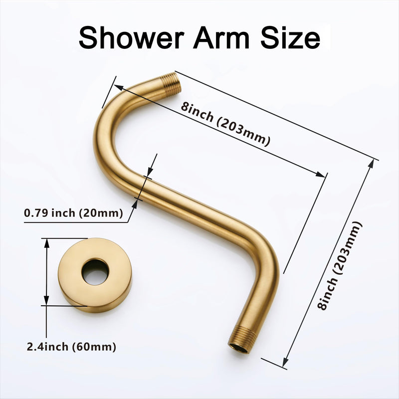 8 Inches S-shape Wall Mount Shower Arm and Flange, Champagne Bronze 8 inch
