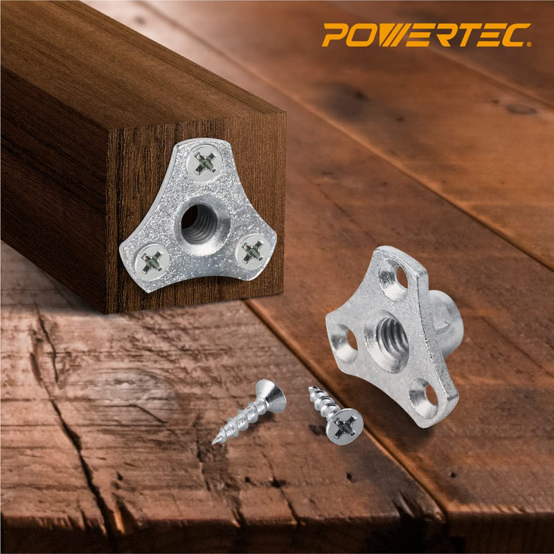 POWERTEC 5/16-18 T Nuts, 8 Pcs | Screw-On Tee Nuts for Bolts and Stem Caster Wheels – Threaded Inserts for Wood Working, Rock Climbing Holds and Furniture | 1/2" Length (QTN1108) Oval Nuts, 20 Pack