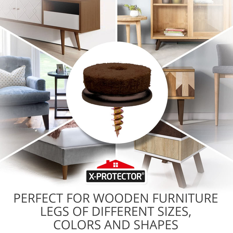 Screw-On Felt Furniture Pads X-Protector 24 PCS - 0.8” Chair Leg Floor Protectors for Hardwood Floors - Premium Chair Glides - Brown Floor Protectors for Chairs - The Best Furniture Sliders! 0.8" Brown