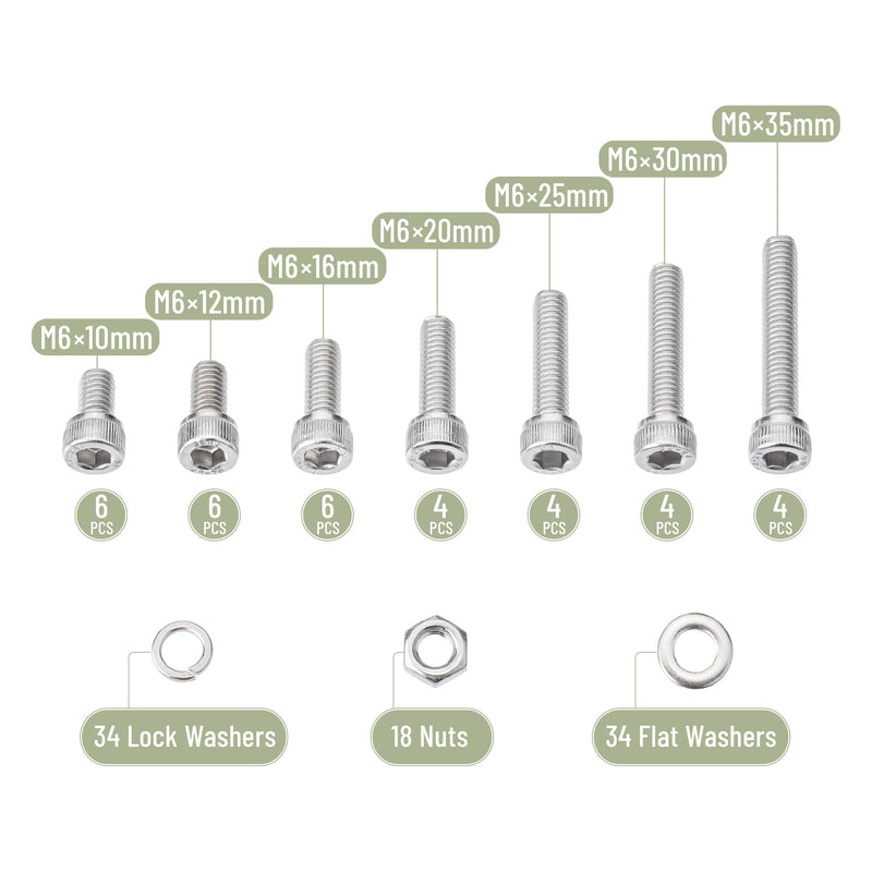 Mr. Pen- Nuts and Bolts Assortment Kit, 120 pcs, Stainless Steel, M6 Screws (7 Sizes 10-35mm)Hex Socket Head Cap Screws Assorted Nuts and Bolts, Nut Bolt and Washer Assortment, Bolt and Nut Assortment