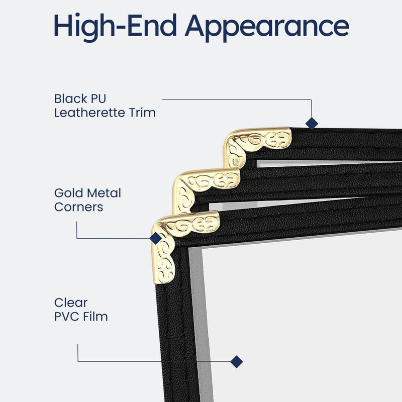 Flexzion Menu Covers 8.5 x 11 Inch - Book Style Menu Holders for Restaurant, Hotel, Cafe, Bar & Pubs - Transparent Clear Menu Covers with 3 Page 6 View, (30 Packs) Menu Folders with Gold Metal Corner 1 Pack