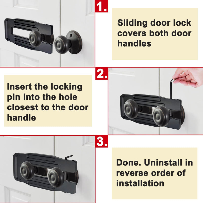 French Door Lock Childproof | Adjustable Double Door Reinforcement Lock for French Doors Home Security | Add High Security to Prevent Home Unauthorized Entry | Unibody Aluminum Construction, Black