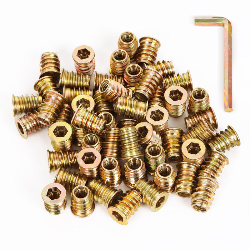 M8-1.25 x 13mm Threaded Insert for Wood Furniture Screw in Nut Threaded Wood Inserts Bolt Fastener Connector, Zinc Plated Carbon Steel, 50 PCS (with Hex Spanner) M8 x 13mm