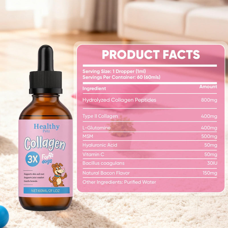 Healthy Petz Premium Liquid Collagen, HealthyPetz Liquid Collagen for Dogs, Supports Joint Relief & Healthy Skin Coat, Gut Health, Premium Collagens Supplement, 2 fl.oz