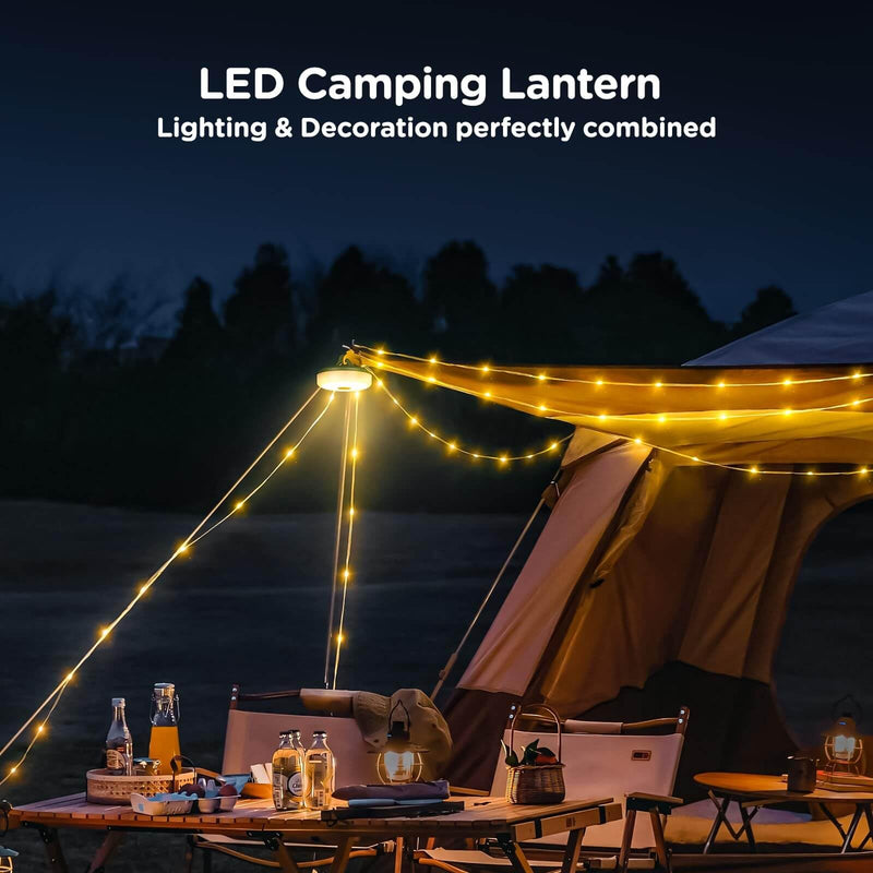 Camping String Lights, 4 in 1 Quick Storage 32.8FT Rechargeable Tent Lights String with 8 Lighting Modes, Hanging Waterproof Portable LED Lamp for Outdoor Patio Awning Garden Party Essentials Green