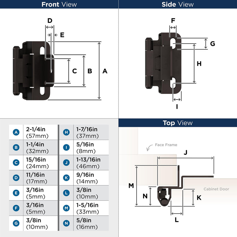 Amerock Cabinet Hinge 3/8 inch (10 mm) Inset Hinge Oil Rubbed Bronze 2 Pack Self-Closing Hinge Partial Wrap Hinge Cabinet Door Hinge, ‎BPR7565ORB 3/8 inch (10mm) Inset