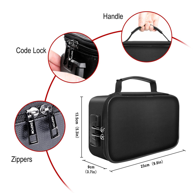 ENGPOW Small Fireproof Bag with Lock,Fireproof Soft Money Organizer Case (9x 5.3 x 3.7 inches),3-Layer Cash Safe Coin Organizer Bag Set Storage for Valuables-Currency,Keys,Card,Passport(2 Pack) Black and Silver