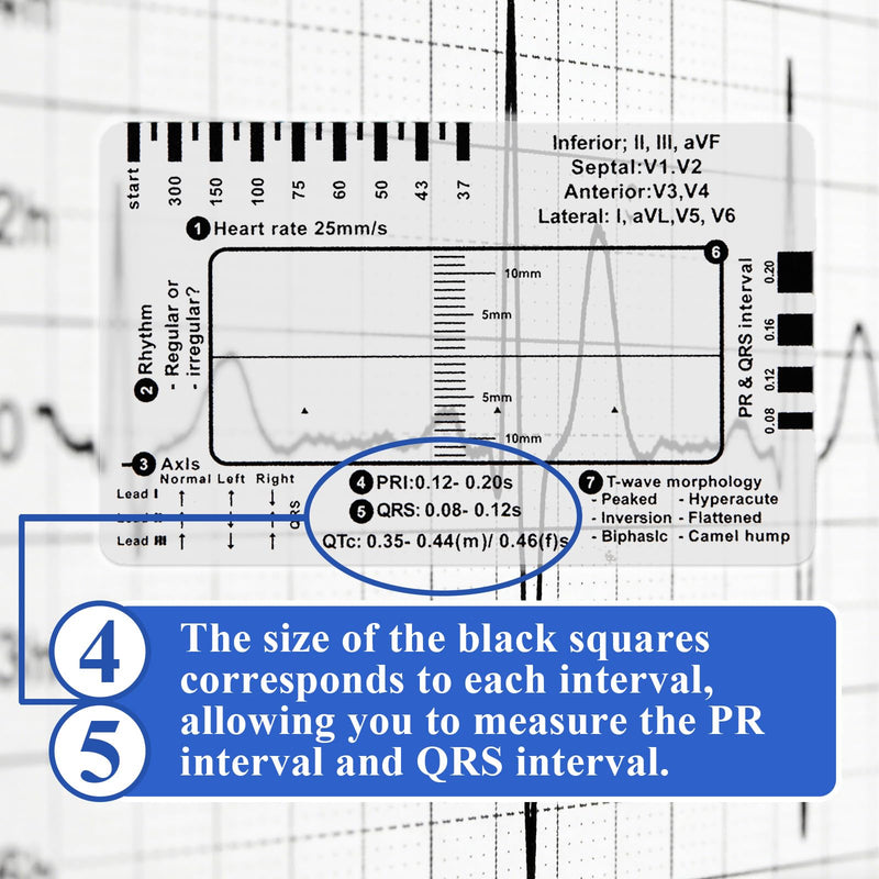 20 Pcs ECG 7 Step Ruler, Transparent EKG Calipers Ruler for ECG/EKG Interpretation, Plastic EKG Card, Portable ECG/EKG Rhythm Pocket Card Measuring Tool, Follows 7 Step Plan