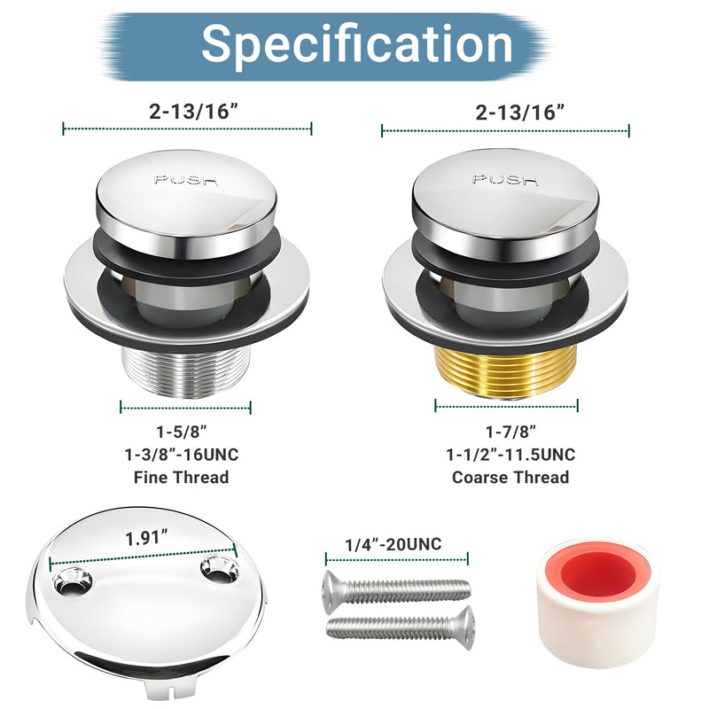 Tub Stopper Bathtub Drain Kit, Silver Universal Bathtub Overflow Drain Cover, Metal Tip-Toe Trim Kit with Easy Fit Design for Most Tubs