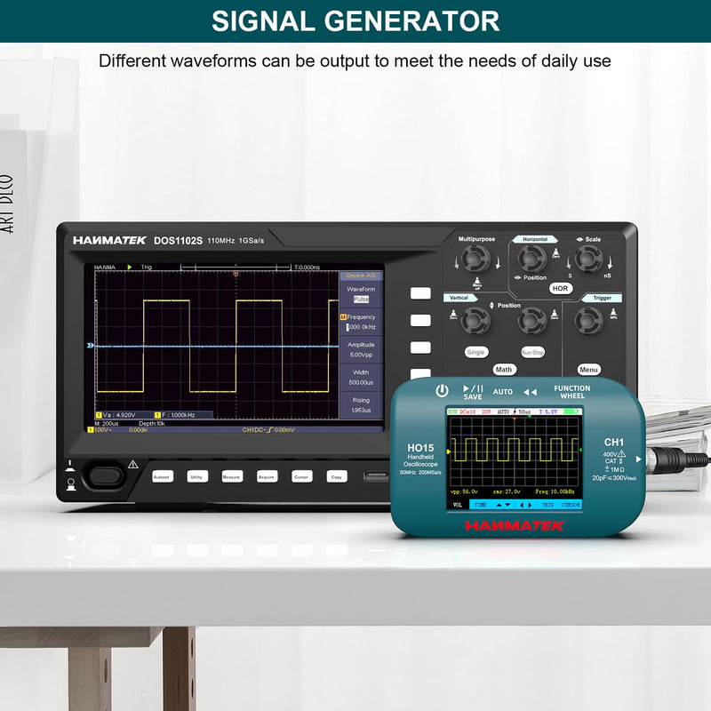 HANMATEK HO15 Handheld Digital Oscilloscope - 50MHz Bandwidth, 200MSa/s High-Precision Sampling, 2.8" TFT Display, USB Rechargeable, Signal Generator,Portable for Fieldwork Professional 50 Mhz