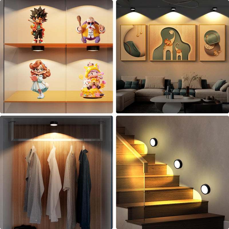 3 Pack Picture Lights for Wall, Rechargeable Battery Operated wall lights, Picture Frame lights with 3 Lighting Modes, Wireless Magnetic Painting Light with Remote Control Timer (Black, 3 Pack) Black