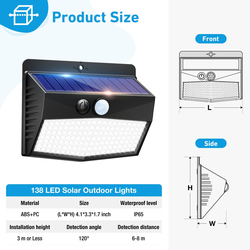 Peasur [6 Packs] Solar Lights Outdoor Motion Sensor Solar Security Lights Waterproof with 3 Lighting Modes Solar Powered Wall Lights Outside for Garden Fence Yard Deck Black 6 Pack