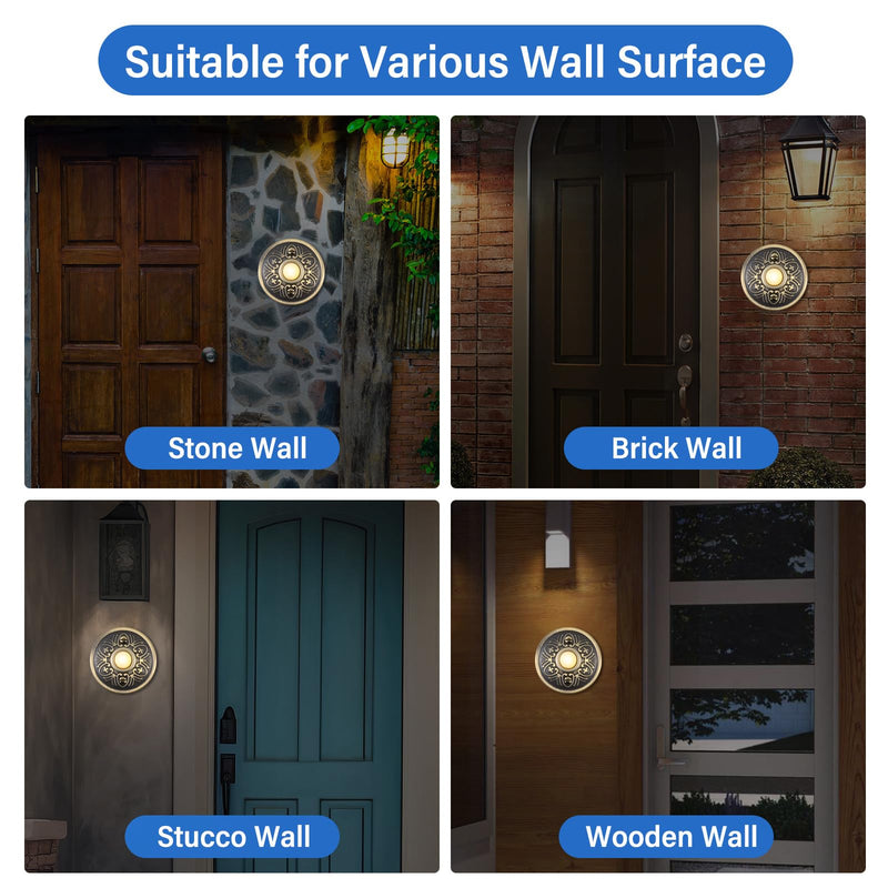 Metal Doorbell Push Button, Bronze Wired Lighted Up LED Doorbell Button-53 1Pcs Round Bronze Doorbell Push Button