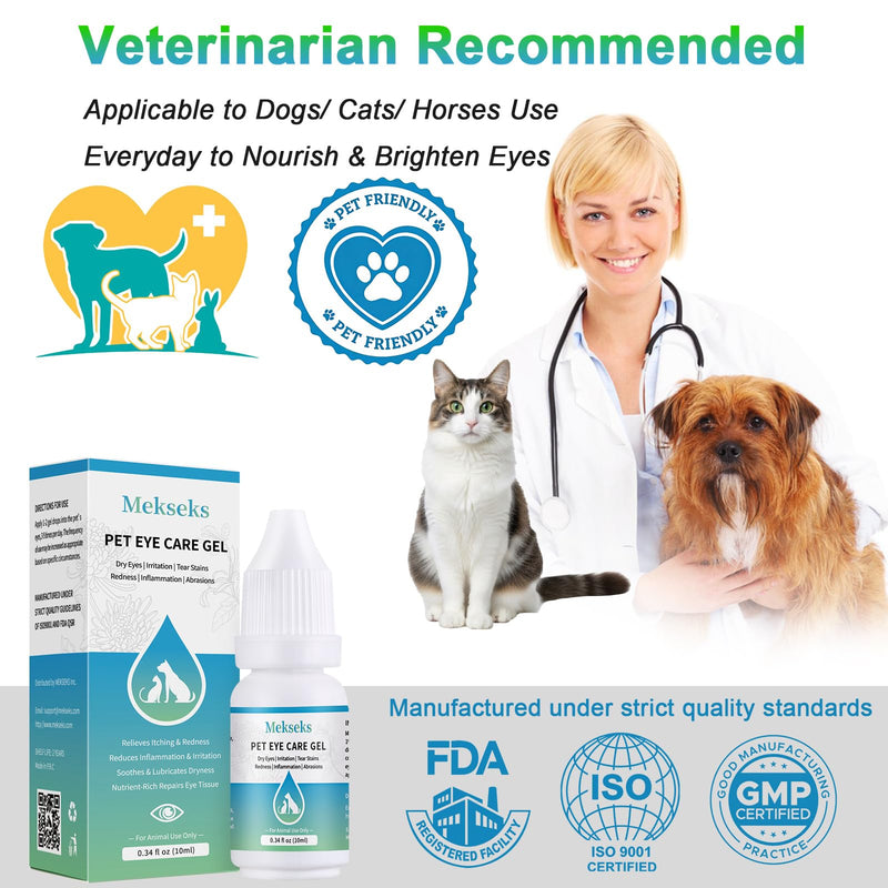 Pet Eye Care Gel Drop for Dogs, Cats, 1% Hyaluronan Eye Drops for Dry Eyes Infection Redness Irritation Tear Stain, Gentle Ocular Repair with Artificial Tears, Taurine, Herbal Extracts, 0.34 oz