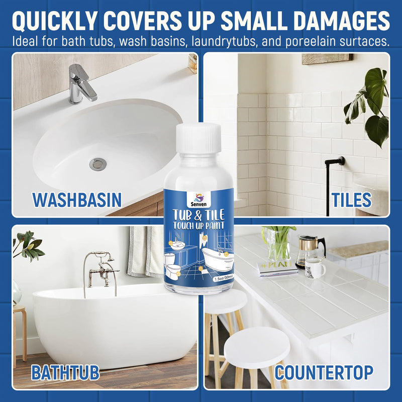 2Pack Tub and Tile Touch Up Paint Kit - High-Gloss White Porcelain Paint for Scratches & Chips on Tubs, Tiles, Sinks, Toilets Bathtubs White Repair Acrylic, Enamel Quick-Dry 0.5 Fl Oz (Pack of 3)