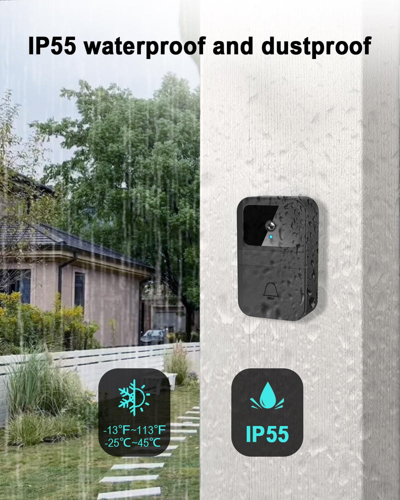 TTJ 1080P Doorbell Camera with Ring Chime,Smart Video Doorbell with Two-Way Talk,Cloud Storage,Instant Alerts,Night Vision,IP55 Waterproof,No Monthly Fee
