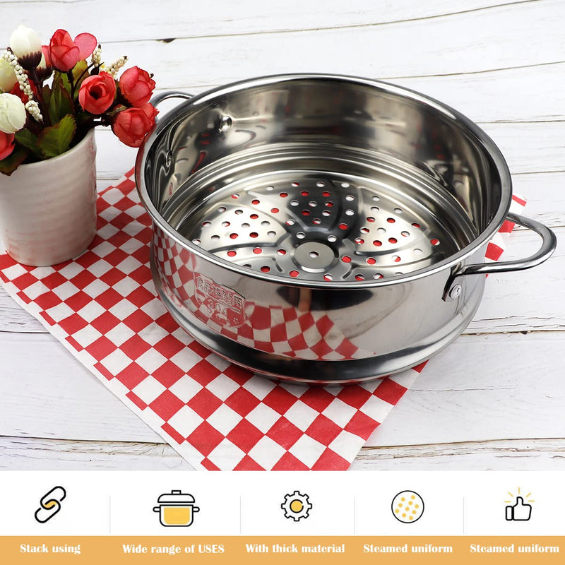 Stainless Steel Steamer Pot - 7.8 Inches Round with Cooking Rack and Food Steamer Basket Insert for Kitchen Dim Sum Dumplings Bun (Silver, 20cm/7.8in) Silver 20 cm