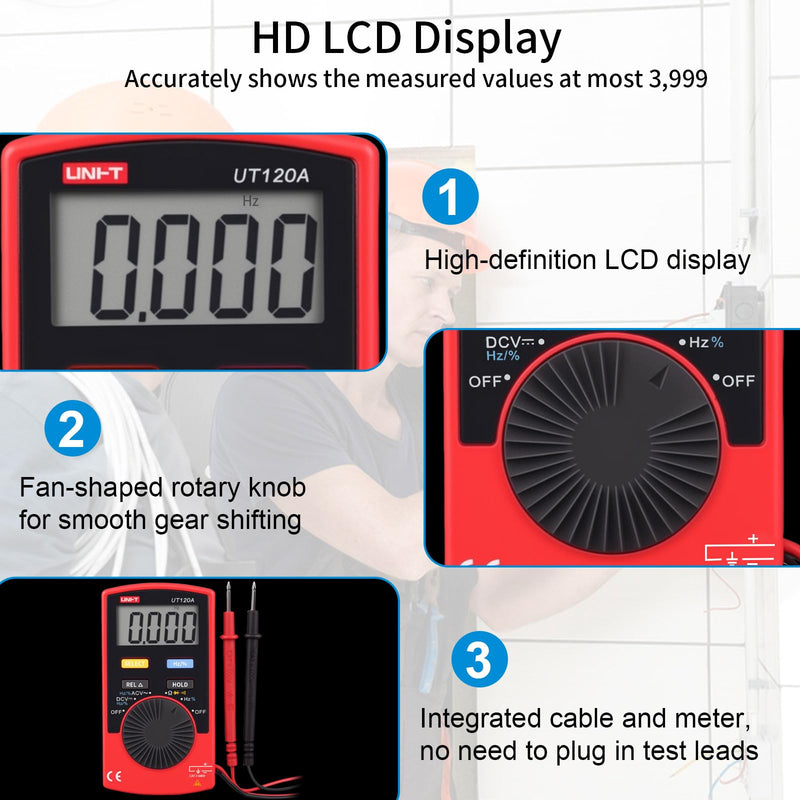 UNI-T UT120A Handheld Pocket Size Digital Multimeter AC/DC 600V Auto Range Continuity Buzzer Voltage Meters Testers UT120A - FBM