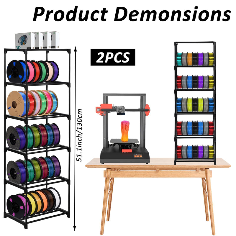2 Pack 3D Printer Filament Storage Rack, 6-Tier Large Capacity Spool Holder, Heavy Duty Metal Filament Organizer Shelf for PLA/ABS/TPU/Other 3D Printing Materials, Printing Studio & Workshop