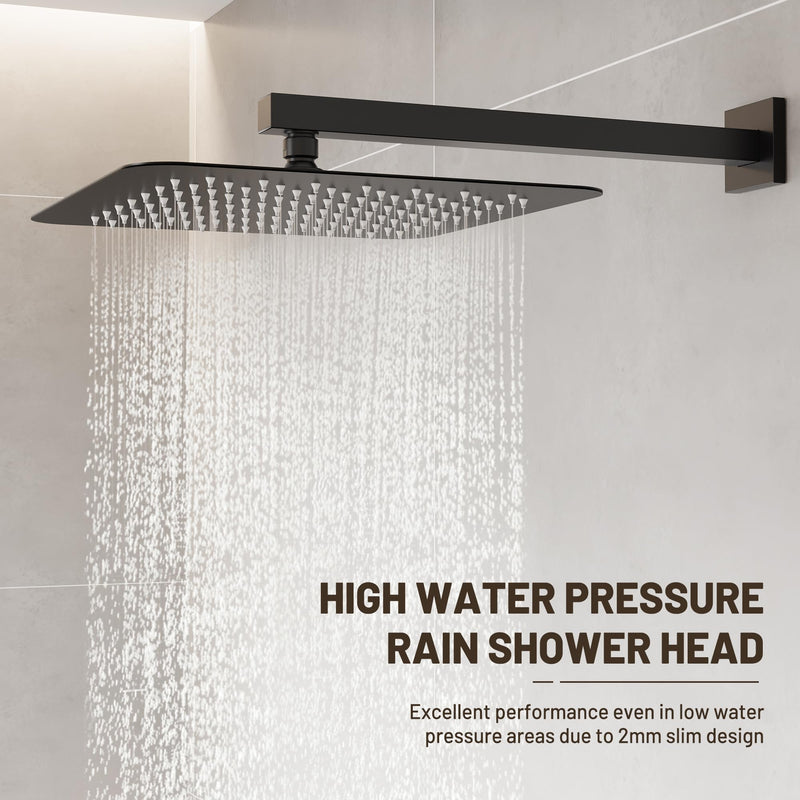 Esnbia 10" Rain Shower Head, Stainless Steel Rainfall Ceiling Mount Shower Head, 2.5 GPM Water Flow, Matte Black (Shower Arm Not Include) 10 Inch