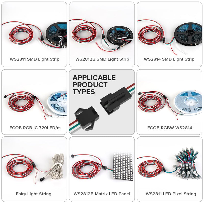 BTF-LIGHTING 5 Pcs/Pack 20AWG 3 Pin JST SM Male Female Plug LED Connector 6.56FT/2m Extension Cable for WS2812B WS2811 WS2814 SK6812 FCOB RGB CCT LED Strip Lights Solderless Controller Wire 6.56FT (2M)