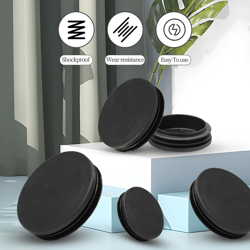 Hordion 8 Pcs 2 3/8" Round Plastic Plugs, Tubing End Cap Black Insert End Caps Floor Protector for Metal Tube Pipe Post Chairs Furniture 2 3/8 Inch