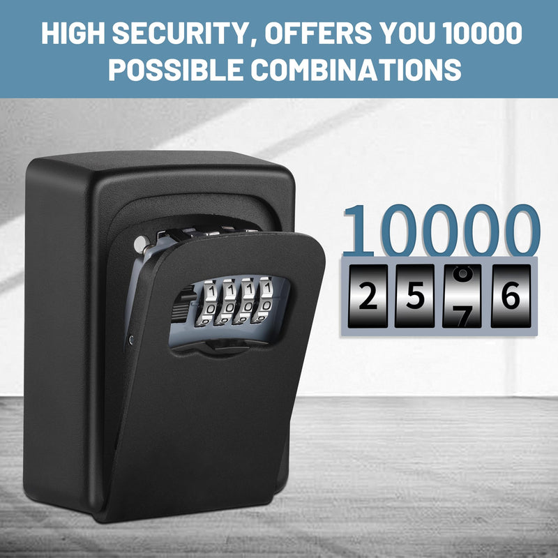 Key Lock Box Wall Mounted,4 Digit Combination Weatherproof Lockbox for Outside House,5 Keys Large Capacity Lockbox,Key Safe Security Storage Lock Box with Resettable Code for Indoor Outdoor Garage