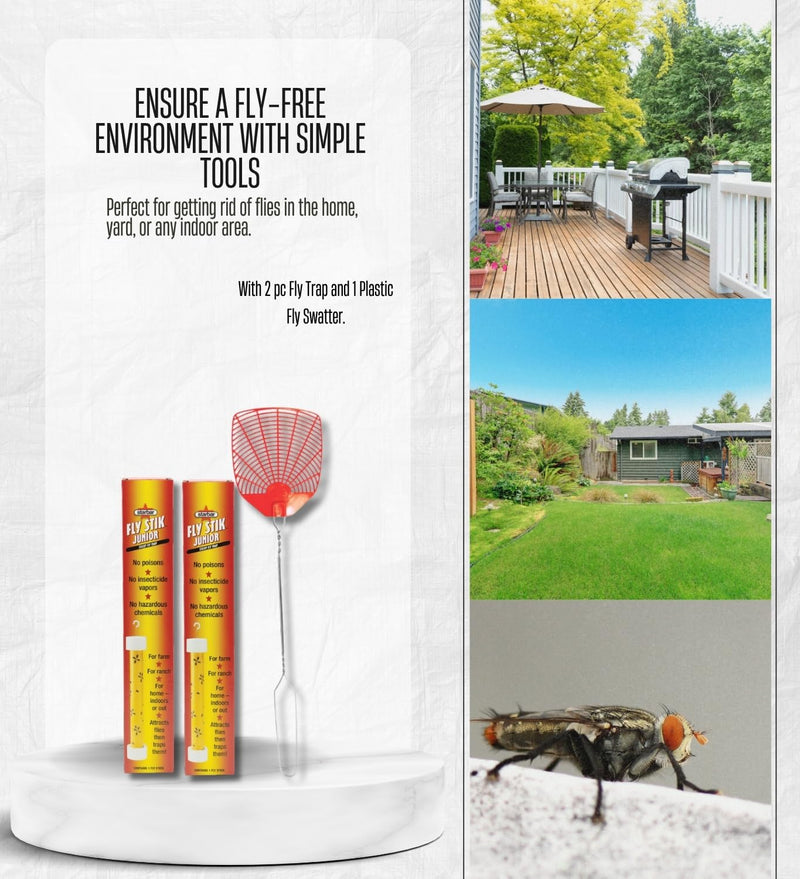 2X Starbar Sticky Fly Trap Indoor and Outdoor Bundle with Assorted Fly Swatter – Attracts and Captures Flying Insects for Pest Control – Gift Set (3 Items)