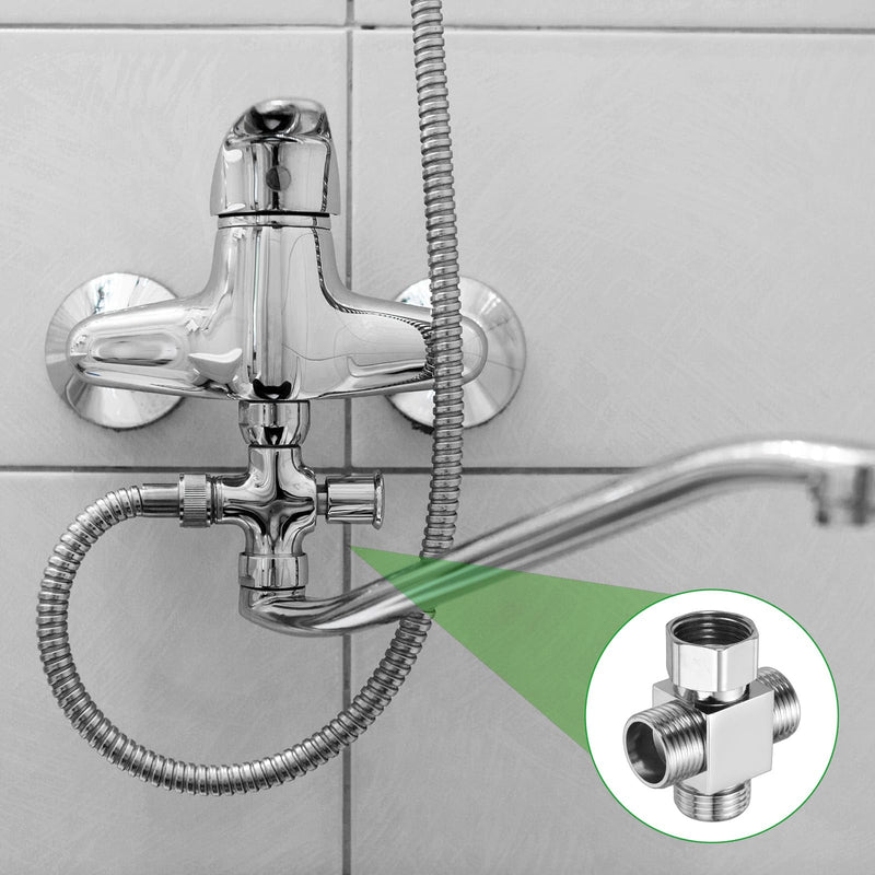 uxcell G1/2" Shower Diverter Valve 4 Way, Stainless Steel Bidet Square Adapter Connector Hose Fitting Tee with PTFE Tape for Bidet Angle Valve Hose Bath Toilet Faucet(53mm,Silver)