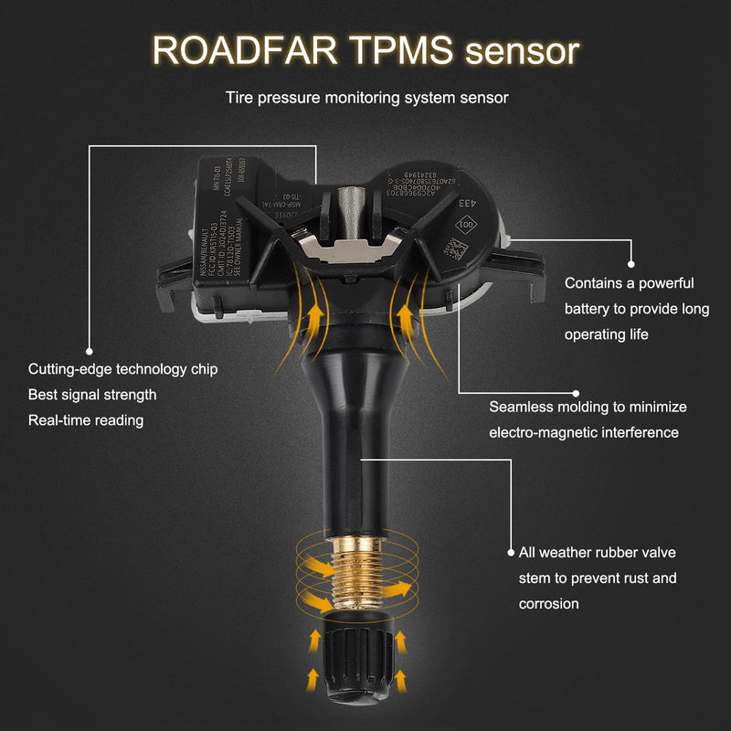 ROADFAR TPMS Sensor, 433MHz Tire Pressure Sensor Fits 2019-2021 for Infiniti QX50 2019-2021 for Nissan Altima 2018-2021 for Nissan Leaf 2017-2021 for Nissan Qashqai Replaces 407004CB0B 407004CB0A
