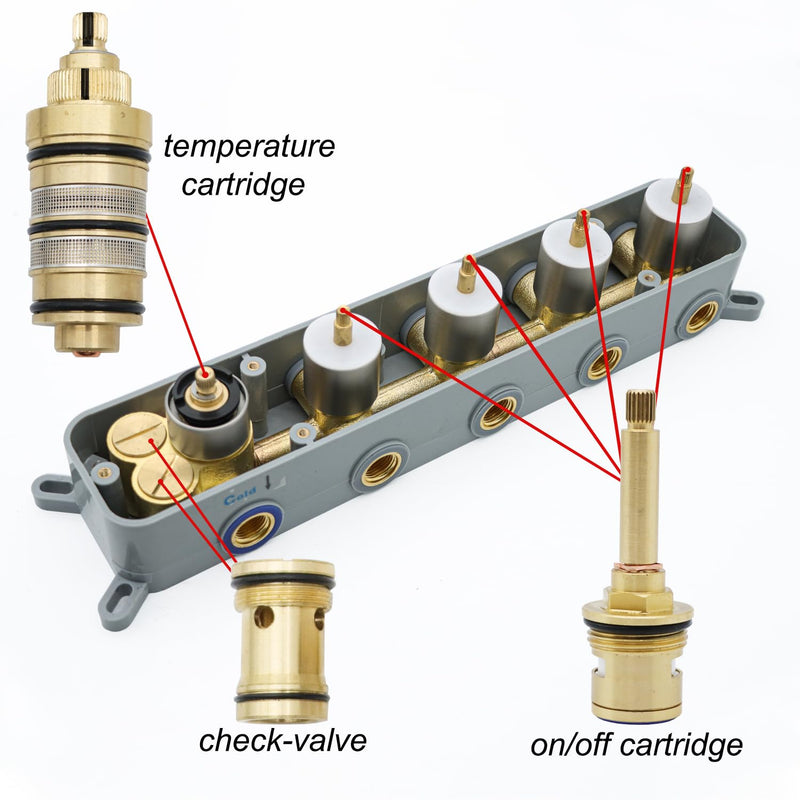 Thermostatic Shower Valve Cartridge Replacement, 5-handle Cartridge Replacement Full Set Backup, 4 way Vertical Valve Backup 5-handle complete cartridges